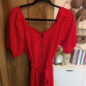 ADORABLE French Chic Style Red Polka Dot Monteau Dress!